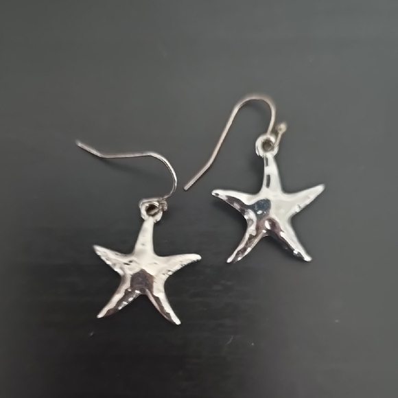 Silver Starfish Drop Earrings - Picture 1 of 3